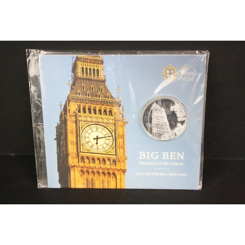 109 - A Royal Mint Big Ben 2015 UK £100 fine silver coin in uncirculated collectors pack.