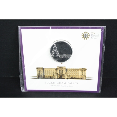 110 - A Royal Mint Buckingham Palace 2015 UK £100 fine silver coin in uncirculated collectors pack.