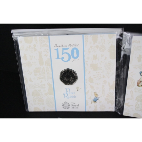 114 - A Collection of six The Royal Mint 150 years Beatrix Potter 50p coins to include Squirrel Nutkin, Pe... 