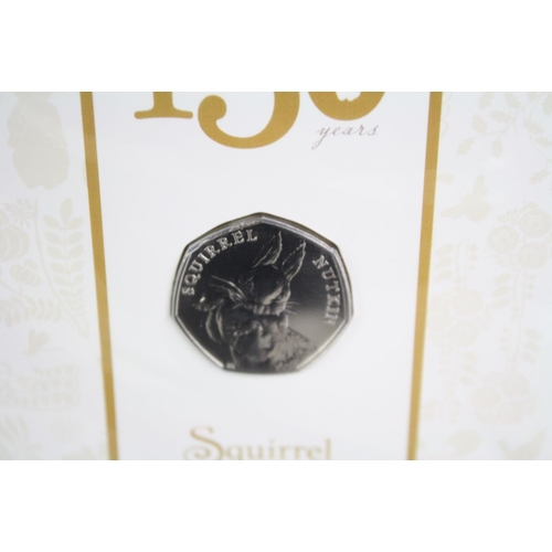 114 - A Collection of six The Royal Mint 150 years Beatrix Potter 50p coins to include Squirrel Nutkin, Pe... 