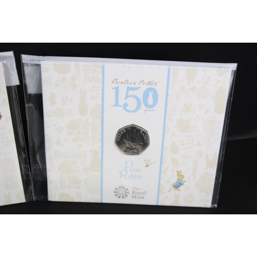 114 - A Collection of six The Royal Mint 150 years Beatrix Potter 50p coins to include Squirrel Nutkin, Pe... 