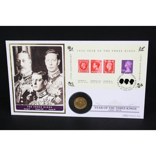 119 - The Year of the Three Kings 80th Anniversary gold sovereign coin presentation cover with a 1918 full... 