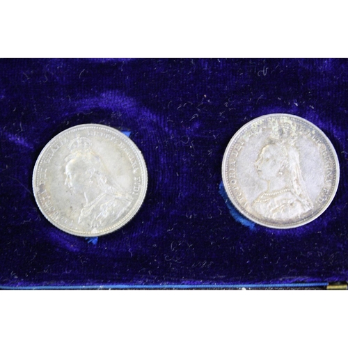 87 - A Cased Queen Victoria seven coin silver set to include full crown, half crown, florin, shilling, si... 