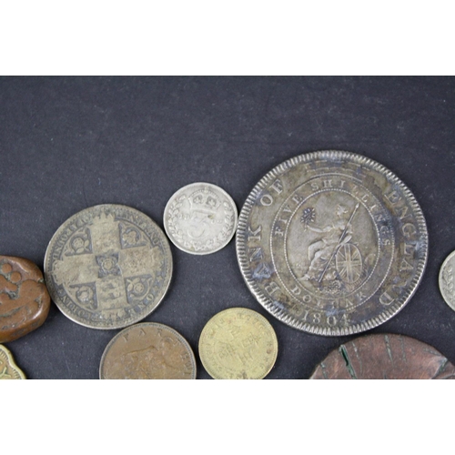 97 - A small collection of British pre decimal and foreign coins to include silver examples.