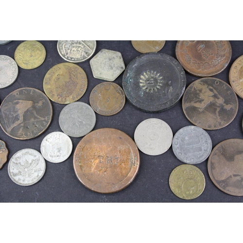 97 - A small collection of British pre decimal and foreign coins to include silver examples.