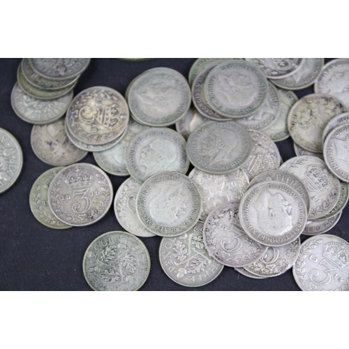 98 - A collection of British pre decimal King George V silver coins to include Florins, Shillings, sixpen... 