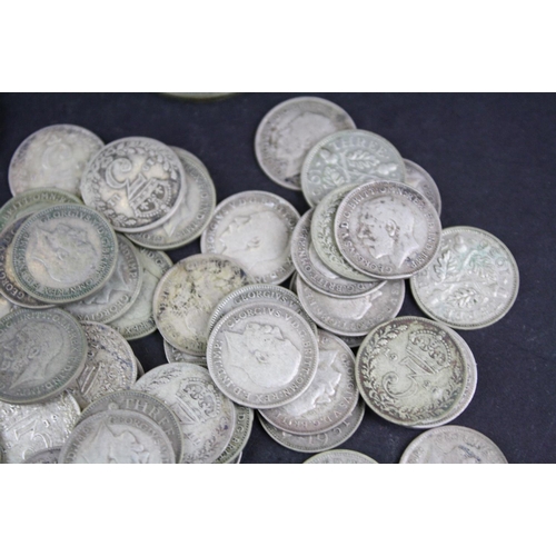 98 - A collection of British pre decimal King George V silver coins to include Florins, Shillings, sixpen... 