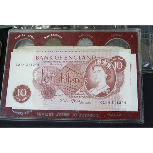 163 - A large collection of mainly British pre decimal coins together with a small group of banknotes, com... 