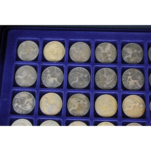 177 - A collection of British pre decimal coins contained within an aluminium collectors case to include t... 