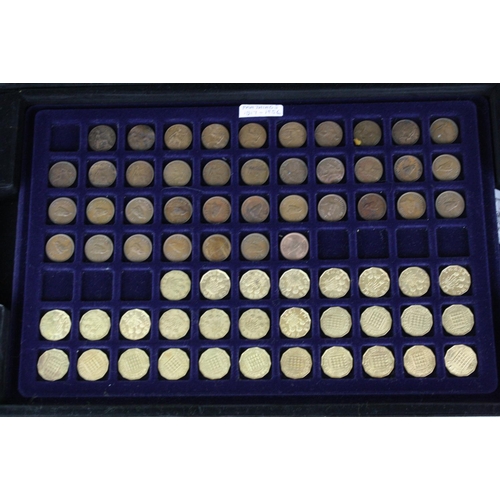 177 - A collection of British pre decimal coins contained within an aluminium collectors case to include t... 