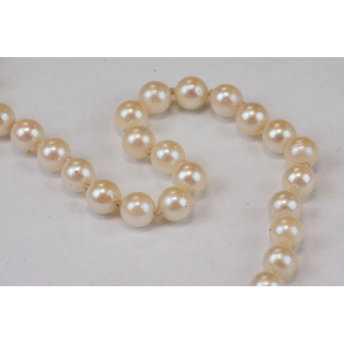 102 - Pearl single strand 9ct yellow gold necklace, pearl cluster tongue and box clasp, length approx 52cm... 