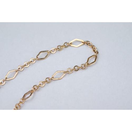 106 - Fancy link 9ct yellow gold chain necklace, openwork lozenge spacers, chain links, bolt ring clasp, l... 