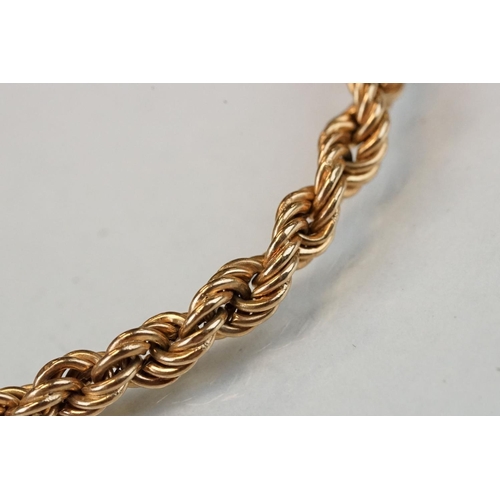 112 - 9ct yellow gold rope twist bracelet, bolt ring clasp, length approx 18cm