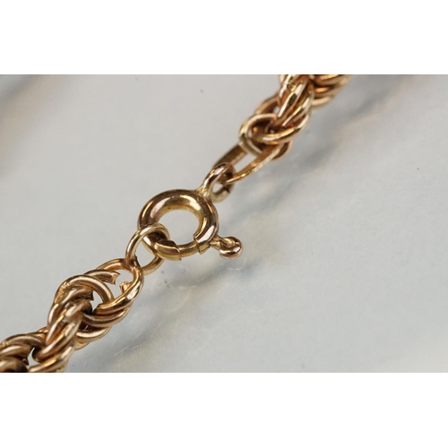 112 - 9ct yellow gold rope twist bracelet, bolt ring clasp, length approx 18cm