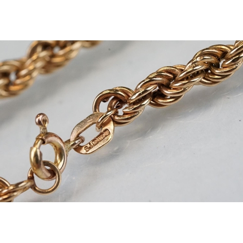 112 - 9ct yellow gold rope twist bracelet, bolt ring clasp, length approx 18cm