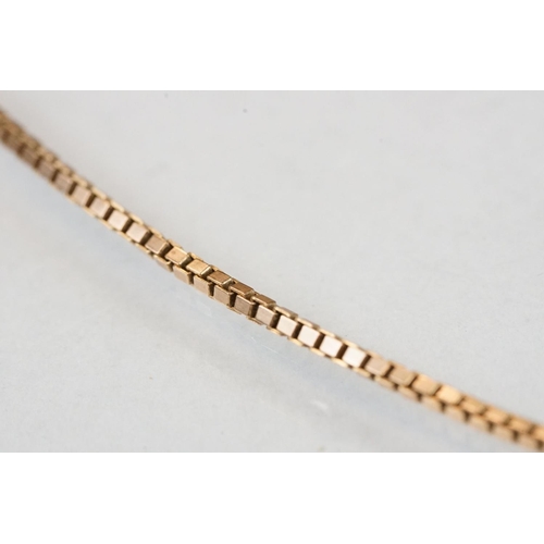 114 - 9ct yellow gold box link necklace, bolt ring clasp, length approx 44cm