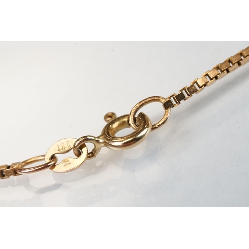 114 - 9ct yellow gold box link necklace, bolt ring clasp, length approx 44cm