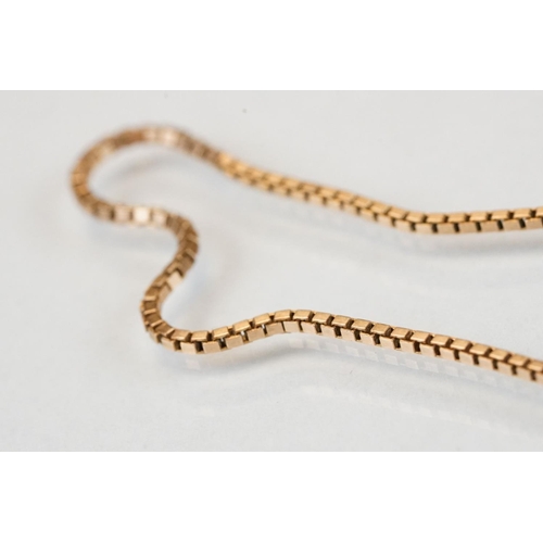 114 - 9ct yellow gold box link necklace, bolt ring clasp, length approx 44cm