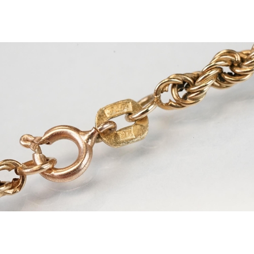 115 - 9ct yellow gold rope twist necklace, bolt ring clasp, length approx 46cm