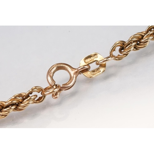 115 - 9ct yellow gold rope twist necklace, bolt ring clasp, length approx 46cm