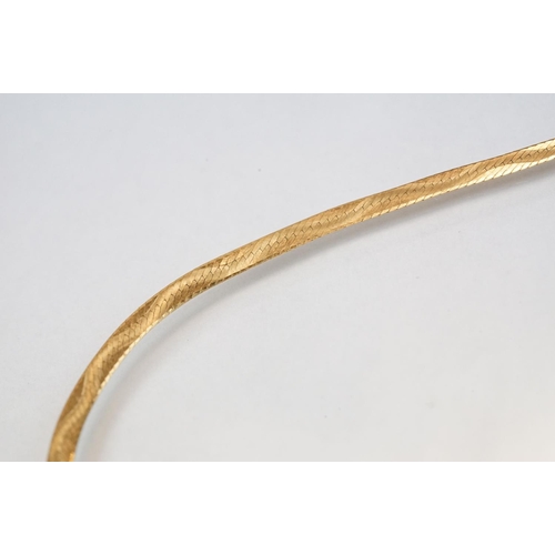 117 - 9ct yellow gold wishbone shaped necklace, bolt ring clasp, length approx 46cm