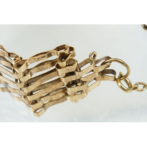 304 - 9ct yellow gold gate link bracelet, padlock clasp, width approx 2cm