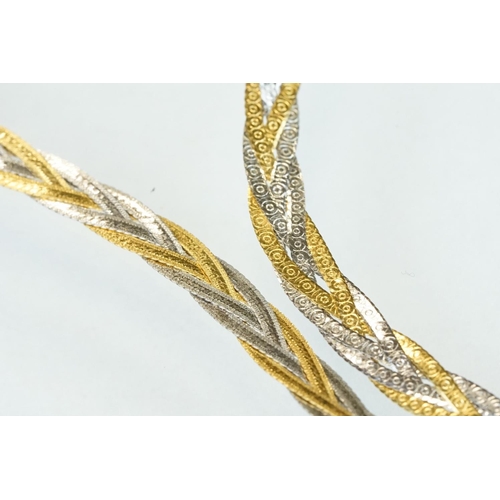 305 - 9ct yellow and white gold necklace, plaited form, lobster clasp, length approx 46cm