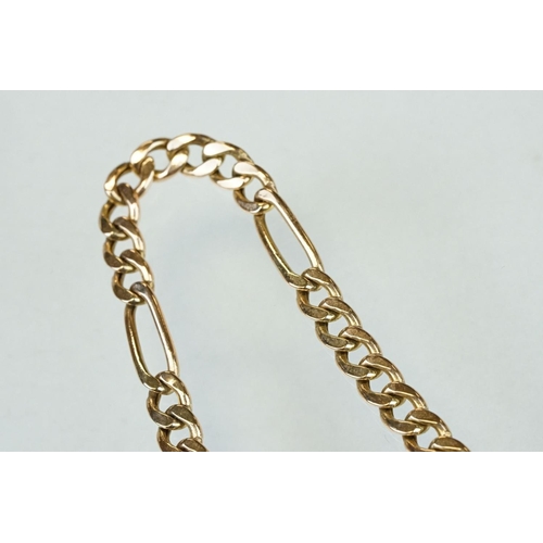 307 - 9ct yellow gold figaro link necklace, lobster clasp, length approx 45.5cm