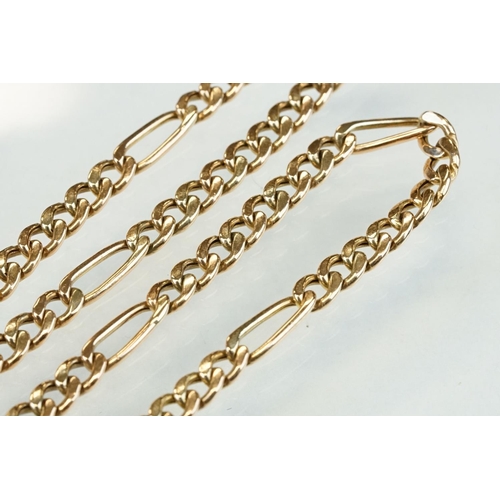 307 - 9ct yellow gold figaro link necklace, lobster clasp, length approx 45.5cm