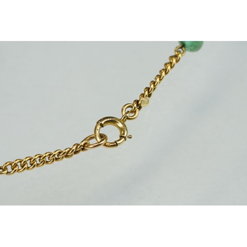 308 - Emerald pendant necklace, 9ct yellow gold chain, six graduated cabochon cut pear-shaped emeralds, fo... 