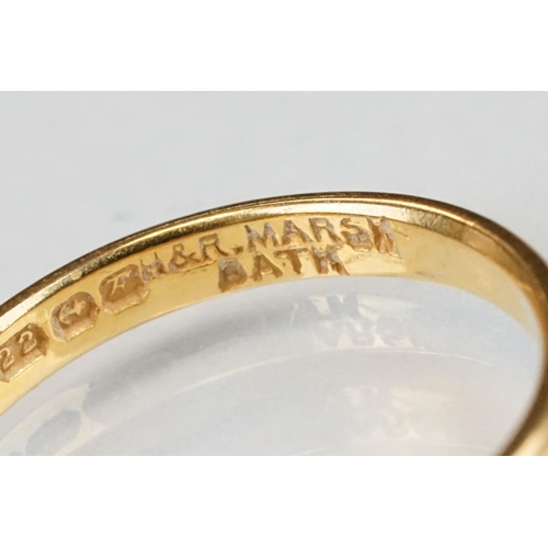 321 - 22ct yellow gold wedding band, width approx 2.5mm, ring size P½