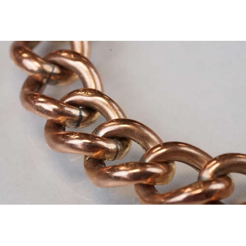 323 - 19th century 9ct rose gold part belcher link bracelet, alternate links with foliate scroll decoratio... 