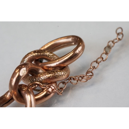 323 - 19th century 9ct rose gold part belcher link bracelet, alternate links with foliate scroll decoratio... 