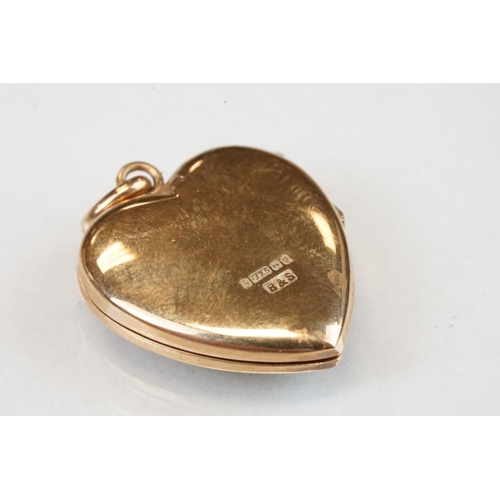 324 - Late Victorian / Edwardian ruby and split seed pearl 9ct yellow gold pendant; 9ct yellow gold heart ... 