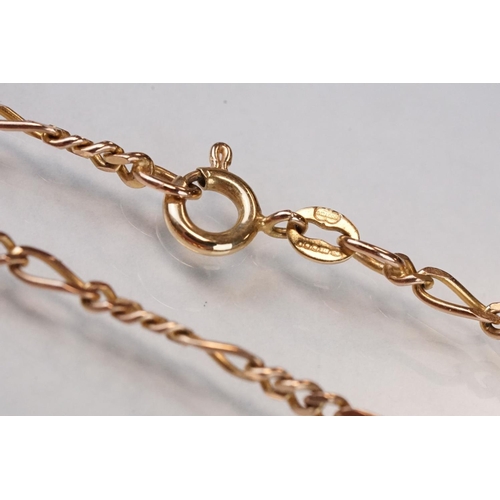 327 - 9ct yellow gold figaro link necklace, bolt ring clasp, length approx 60cm