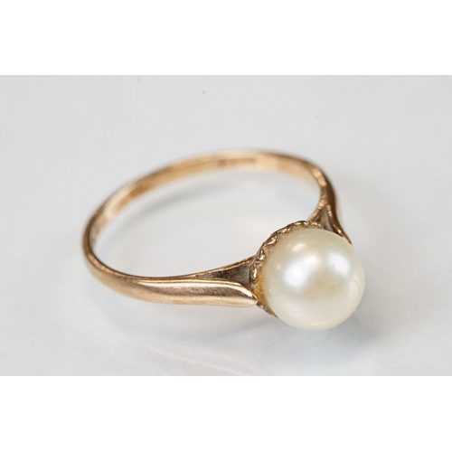 330 - Pearl 9ct yellow gold ring, size L½; together with a yellow and white metal white stone eternity rin... 