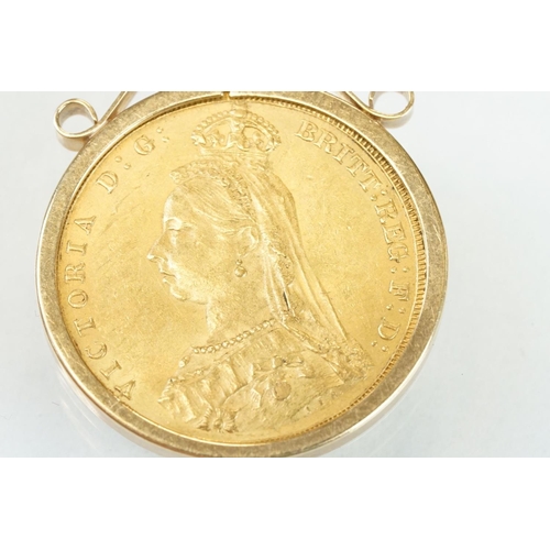 342 - Victoria, full sovereign coin, 1887, George and the Dragon back, 9ct yellow gold sovereign mount