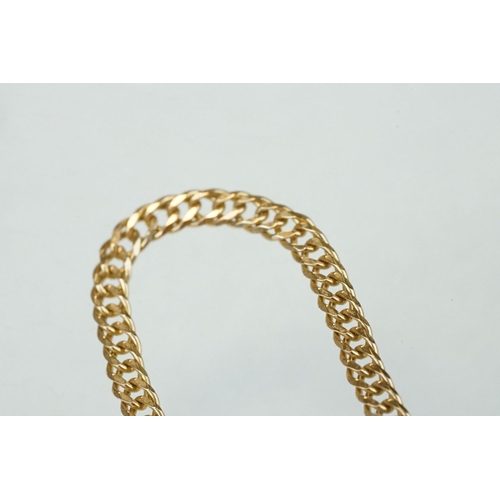 357 - 9ct yellow gold flat curb link necklace, bolt ring clasp, length approx 40cm