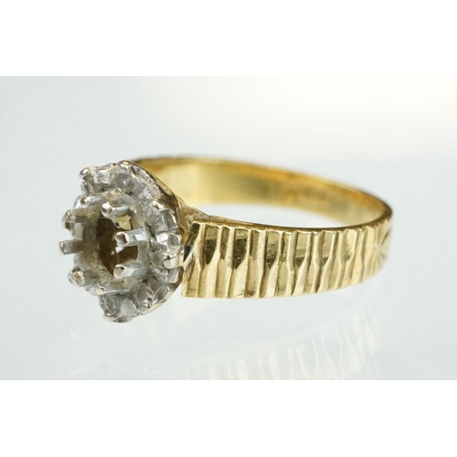 358 - 18ct yellow and white gold ring mount, stones missing