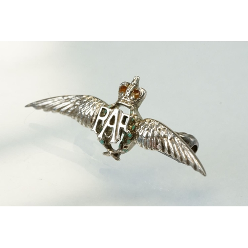 41 - Enamelled silver RAF sweetheart 'wings' brooch; silver Royal Engineers bar brooch; silver Merchant N... 