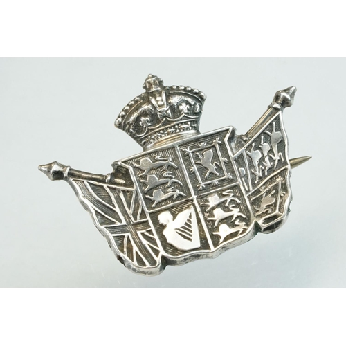 41 - Enamelled silver RAF sweetheart 'wings' brooch; silver Royal Engineers bar brooch; silver Merchant N... 