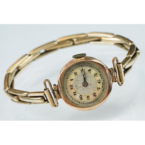 126 - Ladies 9ct rose gold cased wristwatch, mother-of-pearl and silvered dial, black Arabic numerals and ... 