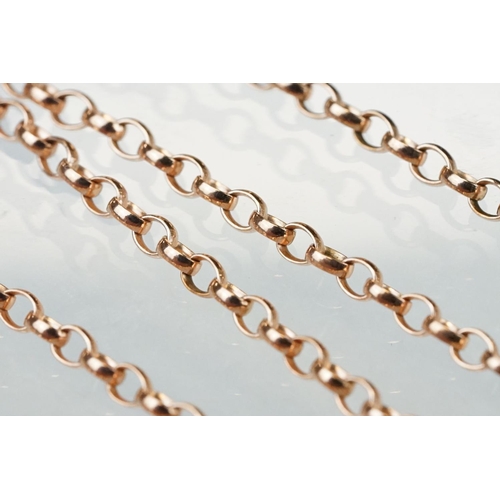 141 - 9ct rose gold belcher link chain with 9ct yellow gold bolt ring clasp, length approx 61cm