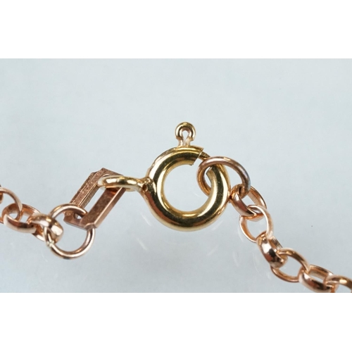 141 - 9ct rose gold belcher link chain with 9ct yellow gold bolt ring clasp, length approx 61cm