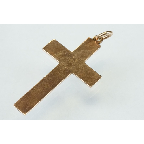 142 - 9ct rose gold cross pendant, plain polished, length approx 4cm