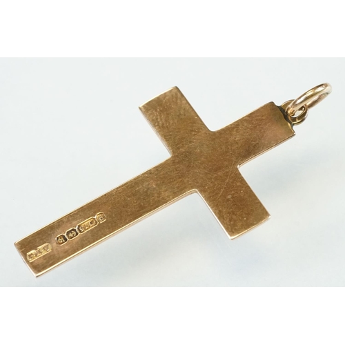 142 - 9ct rose gold cross pendant, plain polished, length approx 4cm