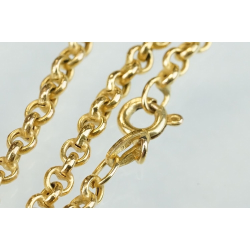 154 - 9ct yellow gold belcher link chain, bolt ring clasp, length approx 44cm, together with a yellow meta... 