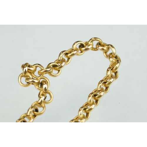 154 - 9ct yellow gold belcher link chain, bolt ring clasp, length approx 44cm, together with a yellow meta... 