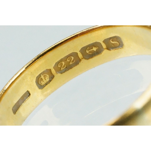 155 - 22ct yellow gold wedding band, plain polished, width approx 4.5mm, ring size S½