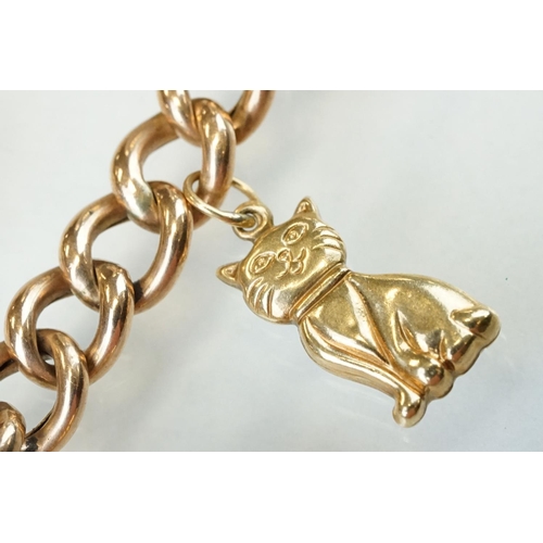 156 - 9ct rose gold curb link bracelet with padlock clasp, each link stamped 9c, together with nine 9ct ye... 